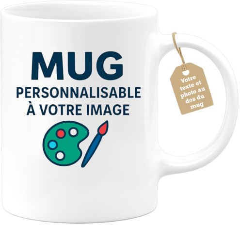 quotedazur Café-Croissant - Mug Personnalisable Homme Femme Photo Écriture Phrase Texte Logo Dessin Motif Tasse Café Personnalisée Recto Verso Prénom Cadeau Anniversaire Collègue Retraite