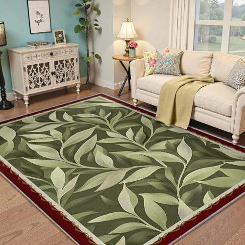 LANDERSION Tappeti astratti in foglia di salice per soggiorno Zerbino strutturato con pianta verde Tappeto di lusso morbido lavabile non spargimento per la decorazione casa camera da letto 100x150cm