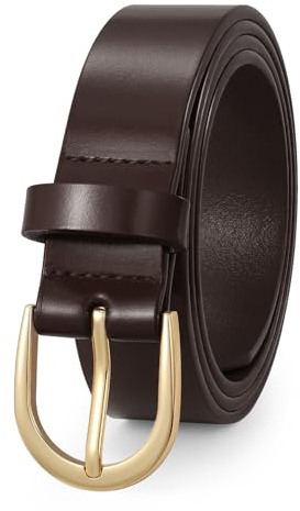 WERFORU Ceinture en Cuir pour Femme, Ceinture Femme Classique Réglable avec Boucle Dorée/Argentée pour Jeans, Pantalons, Robes