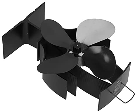 AMAKO Heat Powered Stove Fan 4 Blades Fireplace Fan Aluminum Heat Circulating Fan for Wood Burning Stoves Black 22.5X14x6.5Cm