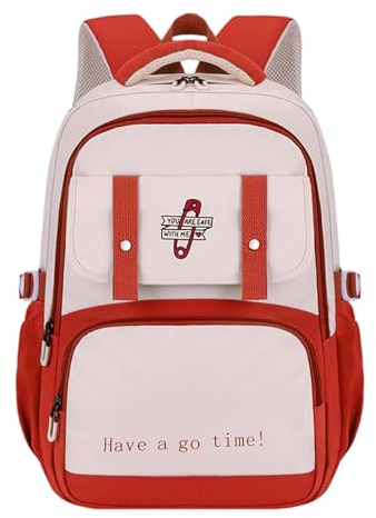 Schultasche für Studentinnen mit großem Fassungsvermögen vielseitigem Campus-Design für den täglichen Schulbedarf (Red, One Size)