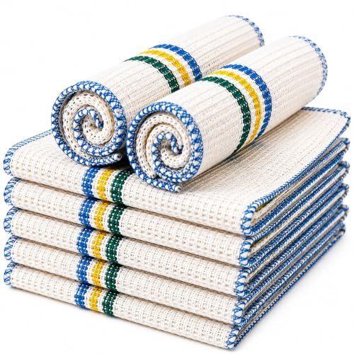 Kitchen Dish Cloths Pack of 5 – 100% Cotton Washing Up Cloths, Highly Absorbent & Reusable Cleaning Cloths for Dishes, Worktops, Glassware & Everyday Kitchen Cleaning