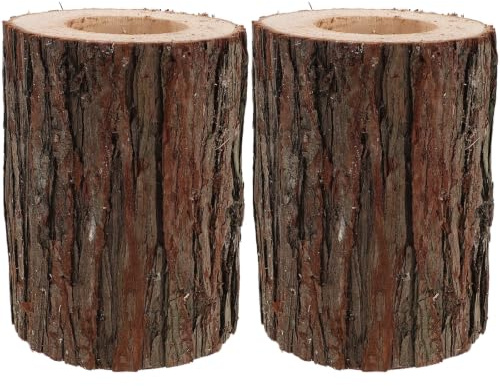 VILLFUL 2pcs Rustic Tree Stump Flower Pot Made of Chinese Fir Wood, Cottagecore Planter with Drainage for Indoor Plants and Succulent Displays, for Living Spaces and Home Decor