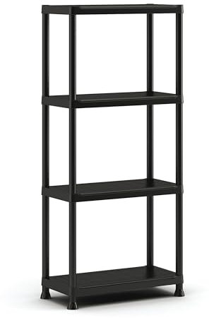 Keter Etagère Plus 60/40 - Etagère Facile à Monter - Système d'Assemblage des Etagères - Pieds Surélevés, Installation Murale, Ajustable - Cuisine, Garage, Atelier - 60 x 30 x 135 cm - Noir