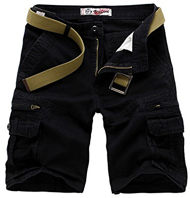 Jueshanzj herr basic vintage cargoshorts bermudashorts korta byxor bomull, svart, 34 EU