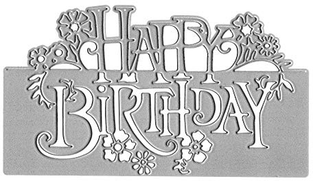 Metal Birthday Lace Edge Border Cutting Dies, Happy Birthday Flower Frame Die Cuts for Card Making Stencil Embossing Tool Scrapbooking DIY Etched Craft Dies