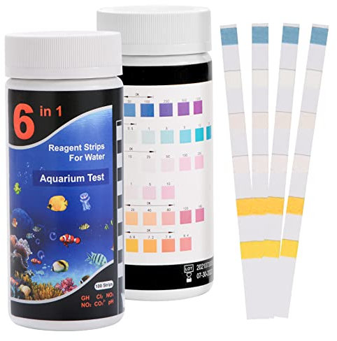 100PCS 6 in 1 Aquarium Test Strips, LUNEKUCK Fish Tank Pond Test Strips for Freshwater and Saltwater, Aquarium Testing Kit for Nitrate, Free Chlorine, Ph, Nitrite, Hardness, Carbonate Root