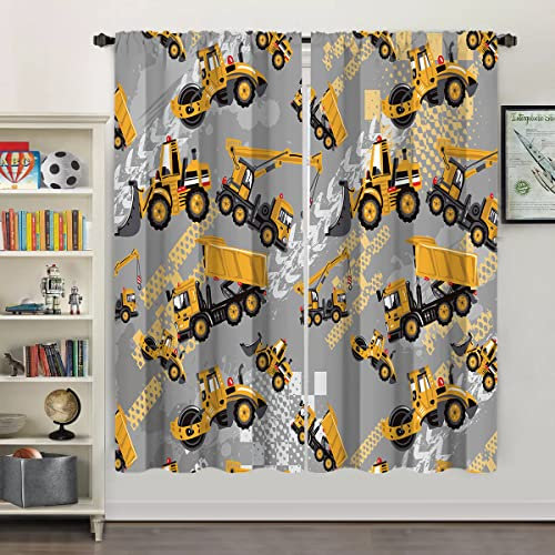 Miyotaa Jungen-Vorhänge, 2 Paneele, 42 B x 63 H, Stangentasche, Bulldozer, Traktor, LKW, Auto, Kleinkind, Bagger, Cartoon, Polyester, Fenstervorhang, Behandlung für Schlafzimmer, Wohnzimmer