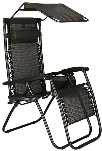 SPRINGOS Chaise Longue de Jardin Pliante avec Repose-Pieds & Pare-Soleil, appuie-tête, accoudoirs, Poche latérale & Tablette, transat inclinable 110x67x175 cm, Charge Max. 120 kg, Beige-Marron