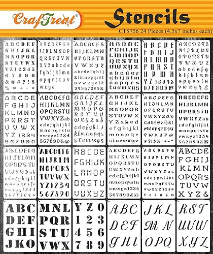 CrafTreat Reusable 24 Pcs Letter and Number Stencils (4.5 x 7 Each) - Alphabet & Number Stencils for Painting on Wood, Cake Decorating, T-Shirts, Greeting Cards, and More