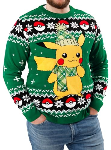Pokémon Christmas Jumper | Pikachu Christmas Jumper | Men Xmas Jumper | Green XXL