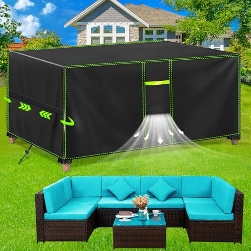 FORTRY Telo di copertura per mobili da giardino, impermeabile, resistente all'inverno, 420D, per tavolo da giardino, set di mobili da terrazza, rettangolare, 213 x 132 x 74 cm