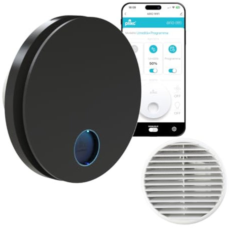 plikc - Aspiratore WIFI da parete ad aspirazione assiale serie Ario W con sensore di Umidità e Timer - 100% MADE IN ITALY + Griglia da muro (Foro Ø 98, Nero)