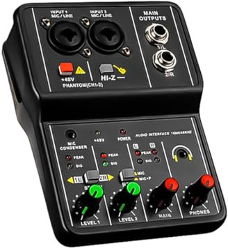 Tiardey Mixer Senza unità Scheda Audio USB 48V Mixer Portatile Mini 2 canali