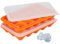 Relaxdays Eiswürfelform mit Deckel, 2er Set, Diamantform, je 15 Mulden, Silikon, Eiswürfelschale, orange/transparent