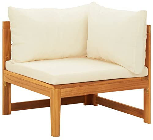 LAPOOH Hörnsoffa med krämvit kudde, loungesoffa utomhus, trädgård loungemöbler, trädgårdssoffa, trädgårdslounge, utomhusmöbler, soffa, massivt trä akacia