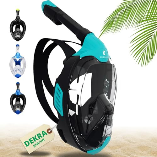 Khroom Schnorchelmaske für Erwachsene & Kinder von DEKRA geprüfte CO2 Sicherheit | Vollmaske Seaview X - Tauchmaske | Schnorchelausrüstung / Schnorchelset Alternative (L/XL, Türkis)