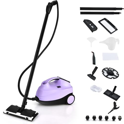 SOARS Dampfreiniger mit 19 Zubehör, Dampfdruck: 4 bar, Max. 108 ℃, Aufheizzeit: 5 min., Leistung: 2000 W, Tank: 1,5 L, Dampfzeit ca. 45 Min, Dampfreiniger für alles (Lila)