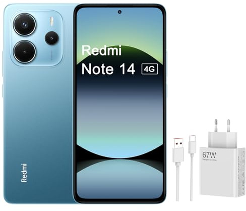 XIAOMI Redmi Note 14 4G Smartphone, 8 GB + 256 GB, Octa-Core, Pantalla AMOLED de 120 Hz, Batería de 5110 mAh, 33 W, Azul Océano (Versión de la UE) -Incluye Carga Súper Rápida de 67W