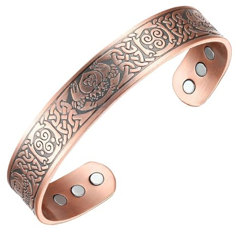 HunicandIU Bracciale da uomo in rame, bracciale da uomo in rame puro, Bracciale polsino, Braccialetti magnetici in rame da uomo Braccialetti regolabili con polsino per donna