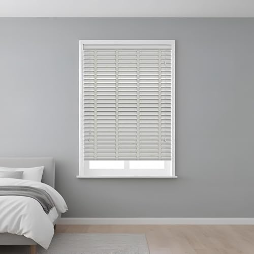 J.Din Custom Made to Measure Faux Wood Blind 50mm Horizontal Slats Window Venetian Blinds, Easy Fit & Child Safe (Grey Tape, 60cm Width x 150cm Drop)