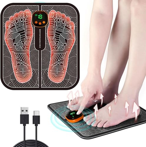 Massaggiatore Piedi,EMS Massaggiatore per Piedi,Massaggiatore Plantare Elettrico Pieghevole e Portatile,per la Circolazione Sanguigna e il Sollievo dal Dolore Muscolare,8 Modalità e 19 Intensità