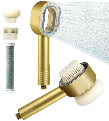 Filtersonic 3-in-1 Duschkopf, Hochdruck mit Kalkfilter, Druckerhöhend mit Schwamm für Hartes Wasser (Gold)