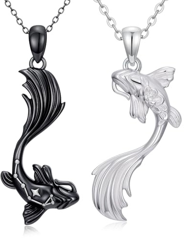 PARYFO Koi Lot de 2 colliers pour couple, en argent sterling 925, avec pendentif Koi en argent et noir, pour couple, amis, sœurs, partenaires