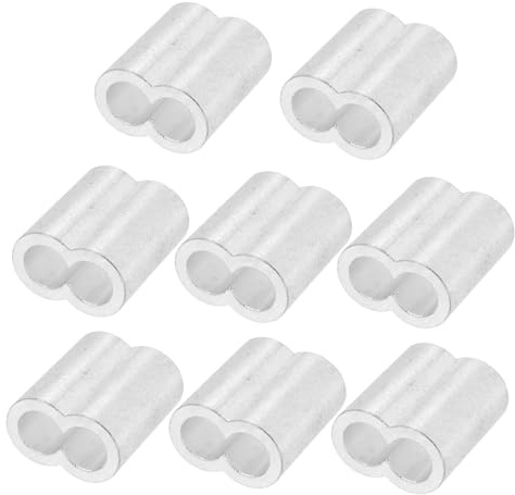 Cabilock 8 Piezas Manguitos de Crimpado para Cables de Acero Manguitos de Aluminio de Doble Orificio Accesorios de Abrazaderas para Cables Eléctricos y Pesca
