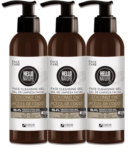 P-Beauty Lot de 3 gels nettoyants naturels 180 ml – Gel nettoyant visage – Nettoyage doux du visage à l'huile de coco bio & végétalien – Hydratant et élimine le maquillage, le sébum, les impuretés
