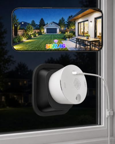 SYMYNELEC 5GHz/2.4GHz WiFi Window Camera with 18° Tilt Mount, Home Security | No Subscription, 2K Full Color Night Vision, Person Vehicle Detection, Adhesive Glass Mounting, 24/7 Recording