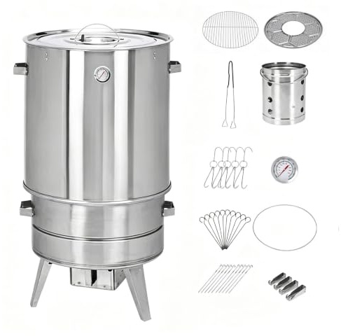 Grilltunna Rostfritt Stål Rund Rotisserie Grill 360°-tillagning Bärbar