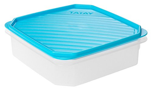 Tatay Frischhaltedose, Vakuum, 1,3 l Kapazität, flexible Druckdeckel, BPA frei, Geeignet Mikrowelle und Spülmaschine, Blau. Maße: 18,5 x 18,5 x 6,1 cm
