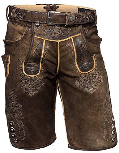 Alpenlife Kurze Herren Trachten Lederhose, Karl aus wildbockleder, Moor-Antik speckig
