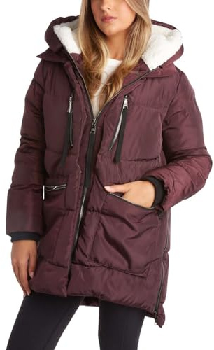 Steve Madden womens Puffer Parka Down Alternative Coat, Merlot Two, Small US