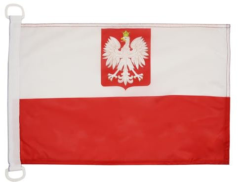 AZ FLAG Bootsflagge Polen mit Adler 45x30 cm Mesh-Polyester Kunststoffringe | Für außen und Boote Polnische Bootsflagge Polska z orłem wetterfest mit doppelten Nähten und verstärkten Kanten