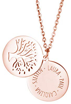 Gravado Mondgold Kette aus Roségold Edelstahl 18K mit Kreis und Lebensbaum, Personalisiert mit Namen, inkl. Geschenkbox, Damen Schmuck, Länge ca. 55 cm