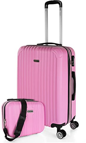 ITACA - Bagaglio A Mano Rigido Leggero Bagaglio A Mano 55X40X20 con 4 Ruote Silenziose Trolley Cabina Viaggio Aereo Ergonomico Durevole. Compatibile Ryanair, Rosa