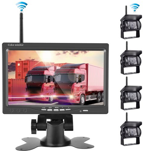 Rückfahrkamera-Set mit 7-LCD-Monitor & 120° Weitwinkel- Rückfahrkamera, IP67 wasserdicht, 18IR Nachtsicht, kabellose Rückfahrkameras für LKW/Anhänger/Bus/Van/Landwirtschaft(12-24 Volt)