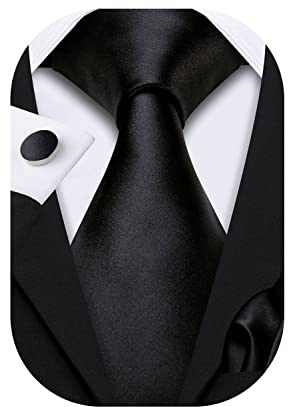 Barry.Wang Plain Men Silk Ties Extra Long Stain Necktie for Wedding Business Handkerchief Cufflinks Set Solid Colors