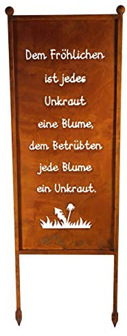 Bornhöft Schild/Spruchtafel Gartenschild Edelrost Rost zum Einstecken rostige Gartendeko (Dem Fröhlichen ist jedes Unkraut eine Blume den Betrübten Jede Blume EIN Unkraut)