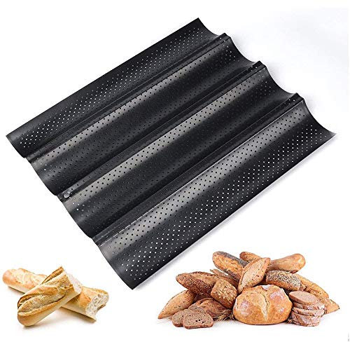 KUANDARMX Seguro Bandeja para Hornear Baguette Bandeja De Baguette Francesa Antiadherente Perforada De Doble Capa, para Pan Francés Bandeja para Hornear Molde para Hornear Tostadas Presente, Black
