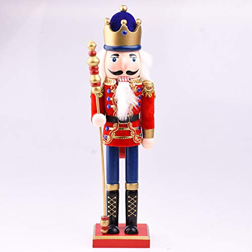 CYee Figura de cascanueces de madera, 15 pulgadas de Navidad tradicional festiva de rey y soldado para decoración de chimenea de mesa (rojo)
