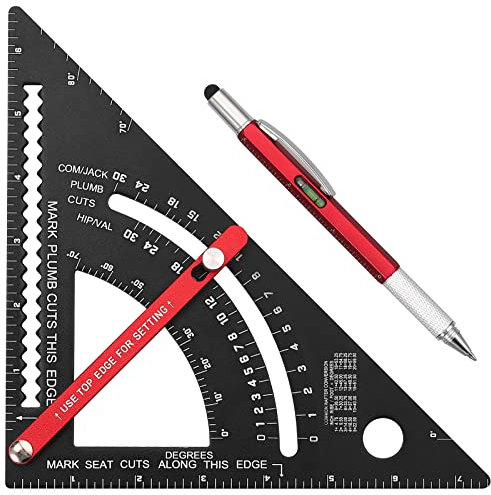 XUNTOP 7 Inch Aluminium Combination Square Set with Marking Pen for Carpentry Construction