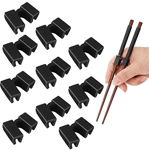 Yeesabella 10 Pieces Reusable Chopsticks Helpers Easy Chopstick Trainers Training Chopstick Hinges Connector for Adults, Beginner, Learner (Black)