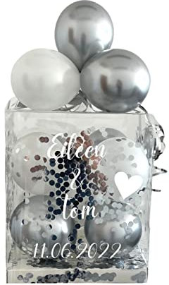 Geldgeschenk, Geschenkverpackung, Hochzeitsgeschenk, Personalisierte Ballonbox, gefüllt mit Konfetti und Ballons, Glitter Drop