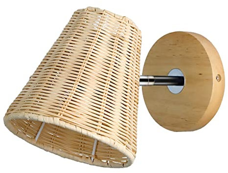Schindora Luz de pared de ratán de, escala de lámpara de bambú de ratán tejida a mano con lámpara de madera apliques de pared para el dormitorio, sala de estar(la bombilla no está incluida)