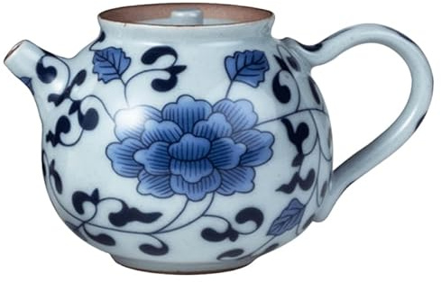 Zerodeko Retro Ceramic Teapot with Handle 4.9 Inch Blue and White Porcelain Tea Kettle Traditional Chinese Gongfu Teapot for Loose Leaf Tea Home Use