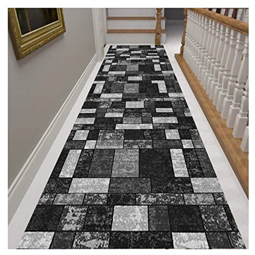 Siunwdiy Läufer Teppich 90X400CM Lang Flur Küchen rutschfest waschbar Korridor Teppichläufer Fußmatten Küchenläufer Modern Grau Geometrie Schlafzimmer Wohnzimmer Meterware Teppichmatten Flurläufer