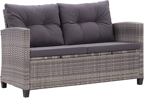 KOIECETA Gartensofa 2-Sitzer mit Kissen Lounge Sofa Gartenmöbel Gartenbank Bank Rattansofa Balkon Terrasse Garten124cm Poly Rattan (Grau)